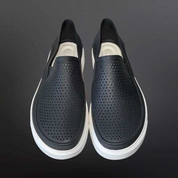 Crocs Men's CitiLane Röka Slip-Ons Black & White Size 12 - Picture 2 of 6